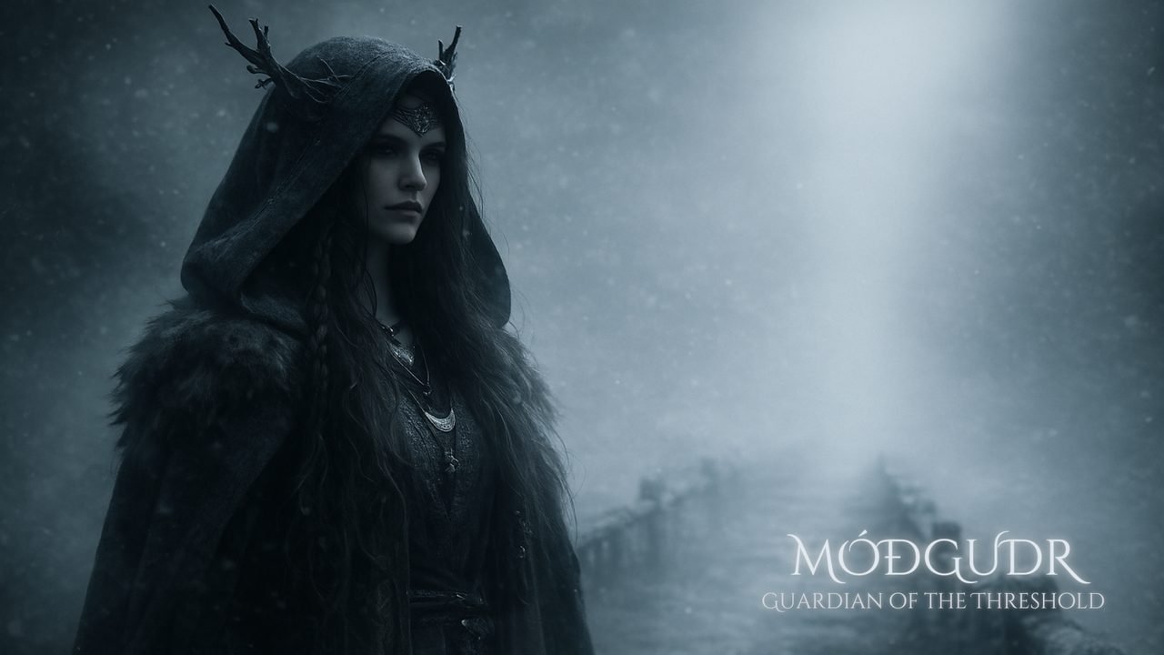 Móðguðr guarding the bridge to Hel